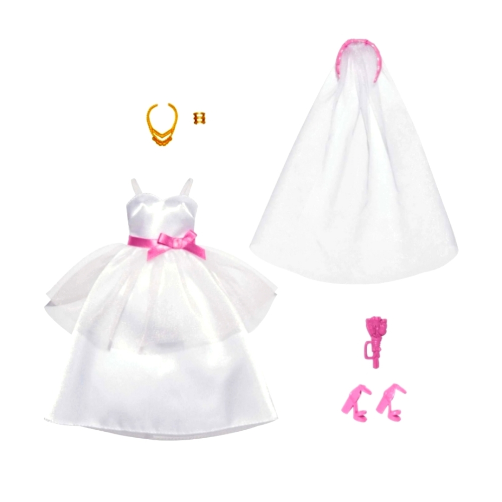 Barbie's 6 piece wedding day attire.